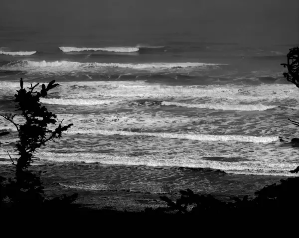 stock image Sea waves, ocean shore, beach black and white photo background