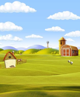 Farm and fields background illustration clipart