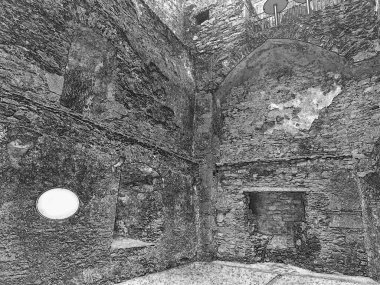 İrlanda 'daki Blarney kalesinin duvarları ve pencereleri, eski Kelt kalesi ve kalesi