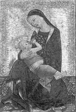 Meryem Ana ve çocuk İsa 'nın siyah beyaz çizdiği resim