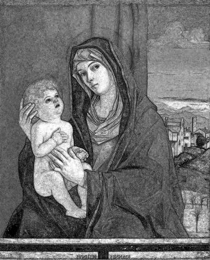Meryem Ana ve çocuk İsa 'nın siyah beyaz çizdiği resim