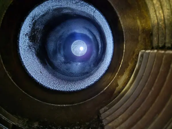 stock image Inside the gun barrel close view. Weapon tunnel structure background