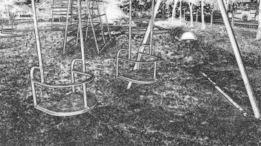 Empty swings in the yard horror scene background clipart