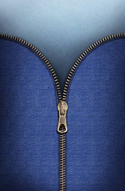 Close-up of unzipped zipper on black fabric backdrop clipart