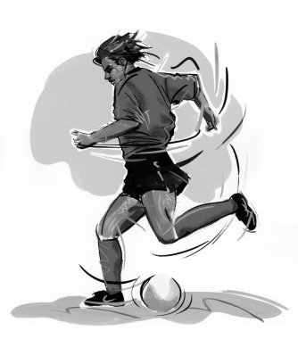 Futbolcu ve topçu. Futbol maçı çizimi