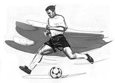 Futbolcu ve topçu. Futbol maçı çizimi