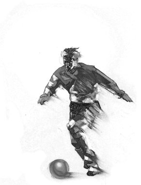Futbolcu ve topçu. Futbol maçı çizimi