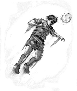 Futbolcu ve topçu. Futbol maçı çizimi