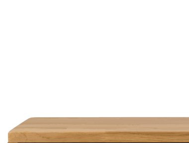 Wooden table top surface isolated over white background. Solid wood furniture close view 3D illustration. Empty table top cooking presentation template