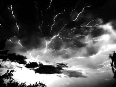 Natural Lightning During Storm Black and White HDR Background clipart