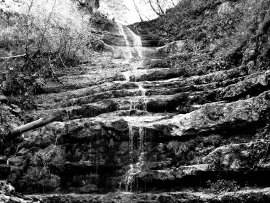 Waterfall Natural Background, Forest and Waterfall Black and White Composition clipart