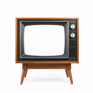 Beyaz arkaplan üzerinde boş beyaz maket ekran ile Retro TV