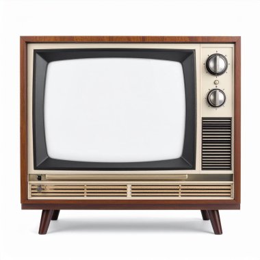Beyaz arkaplan üzerinde boş beyaz maket ekran ile Retro TV