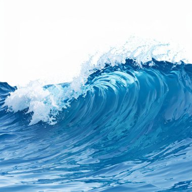 Beyaz arka plan üzerinde gerçekçi bir okyanus dalgası, deniz suyu şeklinde.