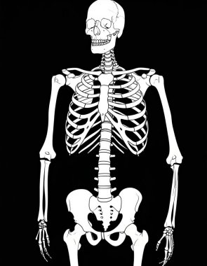 Siyah arka planda insan iskeleti, X-ray kemikleri