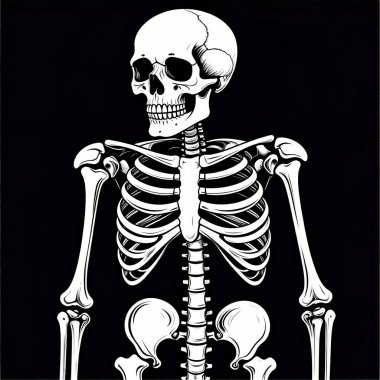 Siyah arka planda insan iskeleti, X-ray kemikleri