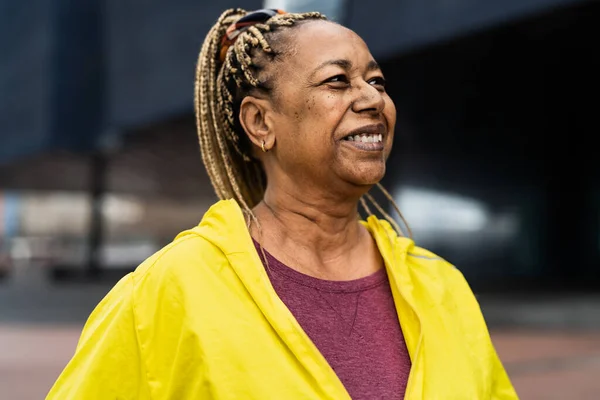 Portrait Senior African Woman Training Outdoor Elderly Sporty People Concept — Stok Foto