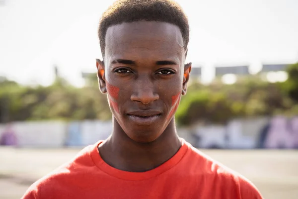 Penggemar Sepak Bola Afrika Mendukung Tim Favoritnya Konsep Olahraga Hiburan — Stok Foto