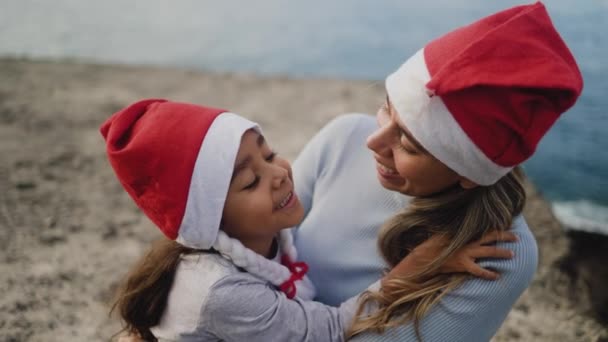 Happy Latin Mother Having Tender Moment Her Child Christmas Holidays — Stock Video