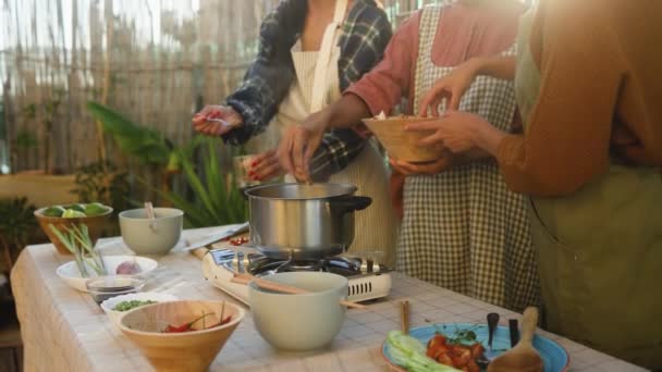 Délkelet Ázsiai Anya Lányaival Szórakozás Készít Thai Étel Recept Együtt — Stock videók