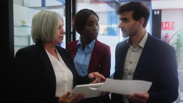 Multiracial Business Team Bei Einem Briefing Sitzungssaal Des Modernen Büros — Stockvideo