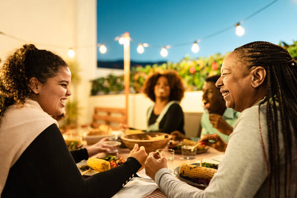 Happy African Family Dining Together House Patio Stock Image