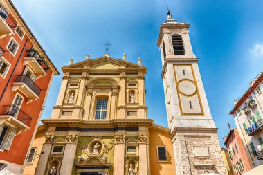 Saint Reparata Barok Katedrali 'nin ön cephesi, eski Nice kasabası, Cote d' Azur, Fransa