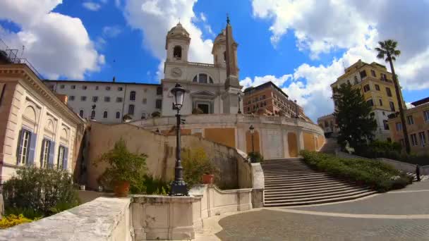 Timelapse Com Vista Para Igreja Trinita Dei Monti Marco Icônico — Vídeo de Stock