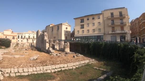 Ruinas Del Templo Apolo Hito Icónico Isla Ortygia Centro Histórico — Vídeo de stock