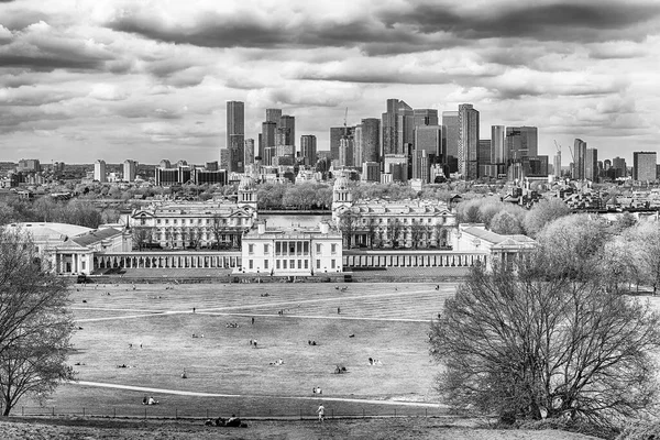 Panoramic View Queen House Canary Wharf District Seen Royal Observatory — Stock Photo, Image