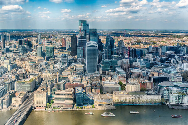 Scenic view over the river Thames and the city skyline, London, England, UK