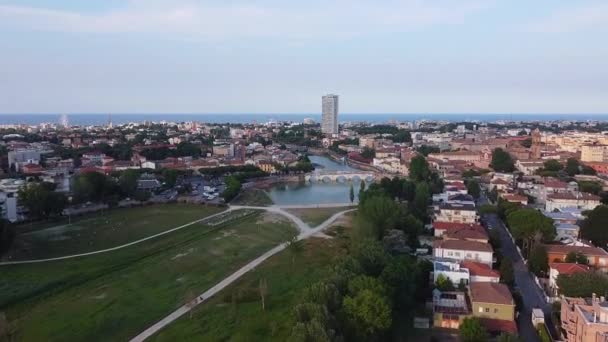 Uitzicht Vanuit Lucht Brug Van Tiberius Iconische Bezienswaardigheid Stad Rimini — Stockvideo