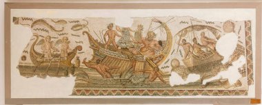 Bardo Ulusal Müzesi Roma mozaiğinin kalıntılarını sergiliyor. Tunus 'taki Bardo Müzesi' nin içinde. Bardo müzesi. Dünyaca ünlü Roma mozaik koleksiyonu ve bir sürü Roma hazinesi barındırıyor. Tunus, Tunus