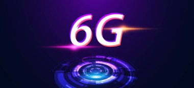 Soyut teknoloji çemberi dijital fütürist konsept 6g altıncı nesil kablosuz iletişim teknolojisi ağ bağlantısı modern bir arka planda yüksek hızlı internet iletişimi