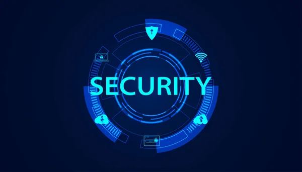 现代蓝色背景下的未来概念保护网络安全数字圈图标信息技术 — 图库矢量图片