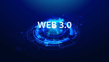 Soyut Teknoloji Çemberi Dijital Konsepti Web 3.0 Semantik Ağ ve Yapay Zeka Erişimi Ağ hizmetleri kişisel bilgileri Yerel ve Engellenmiş bir ağ üzerinde çalışıyor