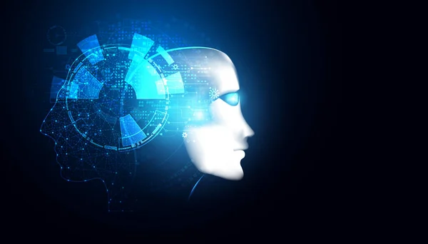 Abstrakt Face Technology Artificial Intelligence Dvou Futuristických Moderních Designech Síťový — Stockový vektor