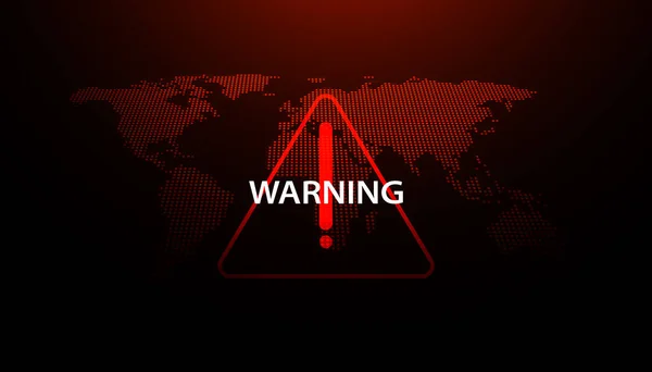 Abstract Red Warning Symbol World Map Background Warning Disaster Cyber — Stock Vector