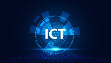 Soyut Fütürist Modern Kavram ICT Bilgi ve İletişim Teknolojisi Veri Güvenliği Koruma Analizi veya veri depolama ve yeniden kullanım işlemleri