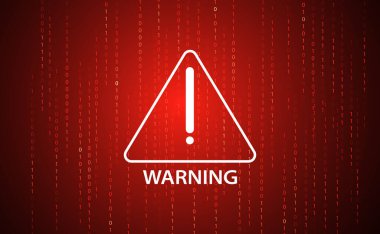 Soyut, uyarı ve uyarı üçgeni sembolleri ikili kırmızı zemin. Hack uyarı konsepti. Siber güvenlik veri hackleme, hırsızlık önleme, kırmızı ve siyah arkaplan