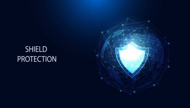Soyut arka plan dijital konsept siber güvenlik kalkanı virüs önleme casus siber hırsızlık güvenlik mavi-siyah arka plan