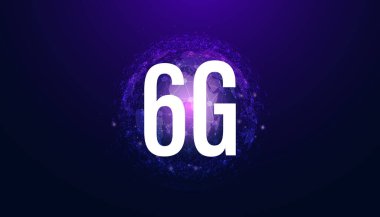 Soyut 6G ve dünya teknolojisi internet ağı yüksek hızlı veri iletimi modern arkaplanda yüksek hızlı bağlantı