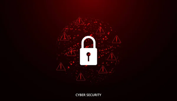 抽象ドットネットワークサークルデジタルサイバーセキュリティ南京錠接続と通信未来赤の背景 — ストックベクタ
