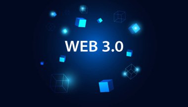 Özet, Web 3.0 ve engelleme karesi, Teknoloji veya Geliştirme Ağı Bağlantıları, Yerel Tasarım, Dipsiz Tasarım, Mavi Arkaplan Uzlaşması. Modern dijital, fütürist