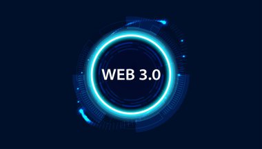 Özet, Web 3.0 ve daire, Teknoloji veya Web Bağlantılarını Geliştirmek İçin Kavram, Yerel Tasarım, Dipsiz Tasarım, Mavi Arkaplan Uzlaşması. Modern dijital, fütürist