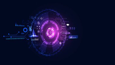 Soyut çember dijital hud arayüzü bilgisayar veya internet ağ yüzdesi yükleme mavi arkaplan fütüristik hi teknik arka plan