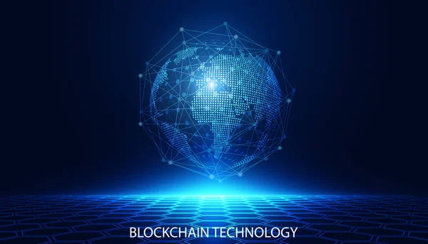 Abstrakt Digital World Perspective Digital Connection Network Concept Blockchain Technology — Stockový vektor
