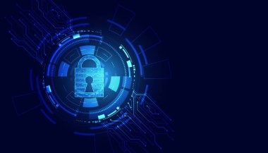 Abstract circle Padlock Cyber Security online theft protection technology network protection on purple background