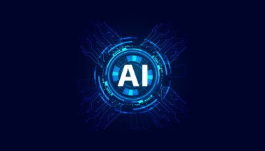 Abstract Artificial Intelligence on Atomic and Technology Background with circle technology Systems blue.