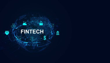 Fintech konsepti, dijital finans, online ve teknolojik işlem simgeleri. Şifreleme Para Aktarımı Engelleme Bulut Hesaplama Bağlantısı
